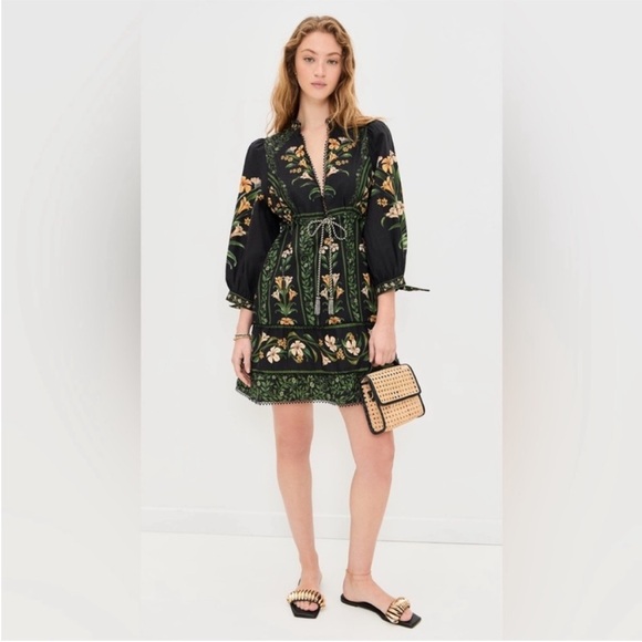 FARM Rio Black Flowers Arch Lenzing Ecovero Euroflax Mini Dress - Picture 4 of 11